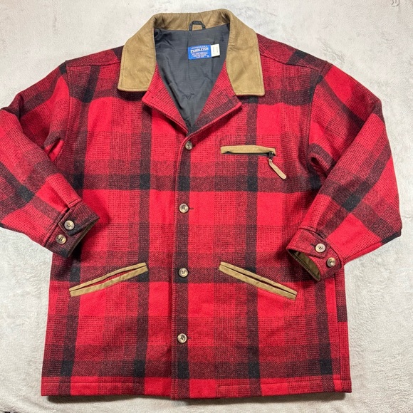 Rare Vintage Pendleton VirginWool Hunting Coat Size Large Suede Trim Made In USA - Picture 1 of 5